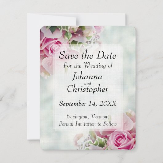 Roze Rozen Save the Date Trouwkaart (Voorkant)