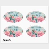 Roze Rozen Schilderen Bruidsdouche Aangepast Ovale Sticker (Vel)
