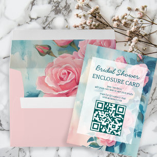 Roze Rozen Schilderen Bruidsdouche AANGEPASTE QR-C Informatiekaartje