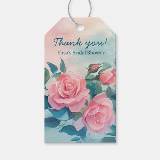 Roze Rozen Schilderen Bruidsdouche AANPASBAAR Cadeaulabel (Voorkant)