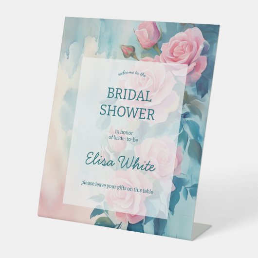 Roze Rozen Schilderen Vrijgezellenfeest CUSTOM Reclamebord Met Voetstuk (Voorkant)