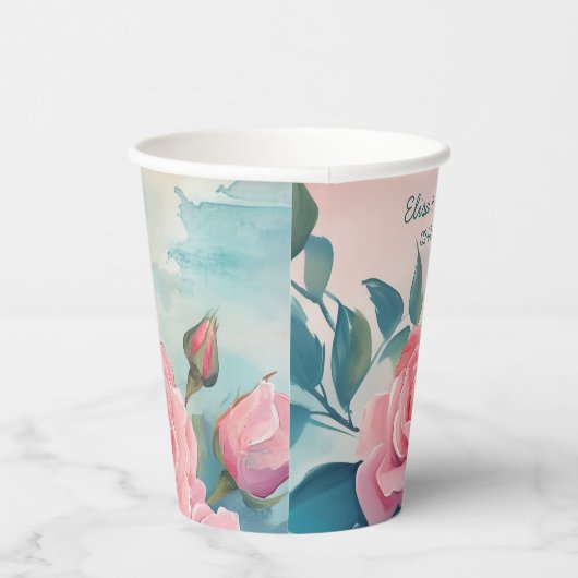 Roze Rozen Schilderij Bruidsdouche CUSTOM Papieren Bekers (Rechts)