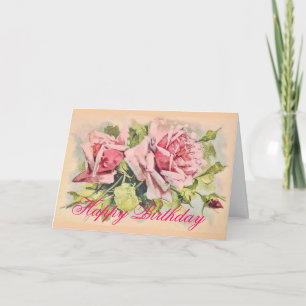 Roze Rozen Schilderij Verjaardag Kaart