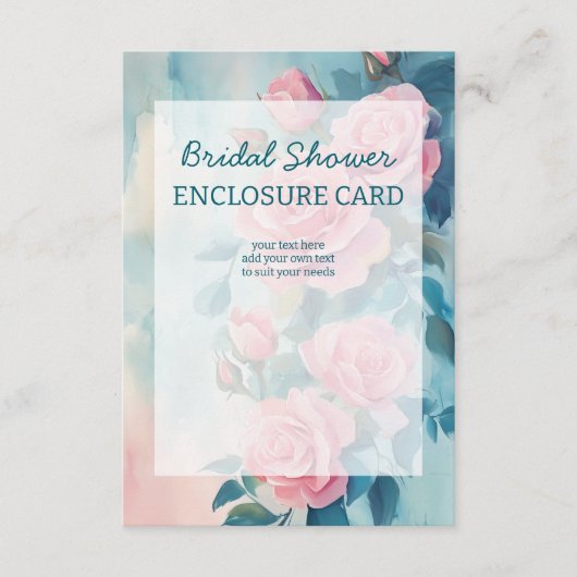 Roze Rozen Schildering Bruids douche CUSTOM Informatiekaartje (Voorkant)