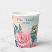 Roze Rozen Schildering Bruids douche CUSTOM Papieren Bekers (Voorkant)