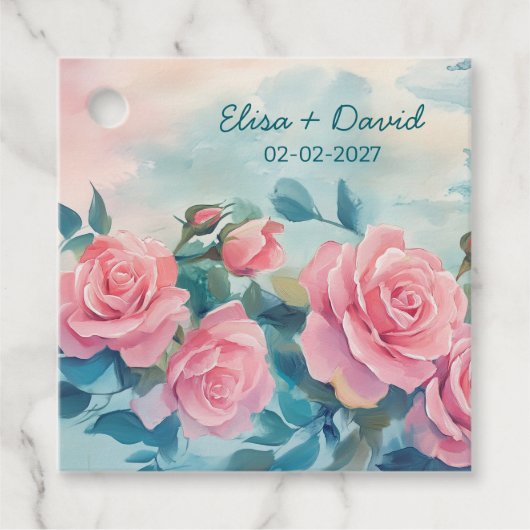 Roze Rozen Schildering Bruidsfeest Aangepast Bedankjes Labels (Voorkant)