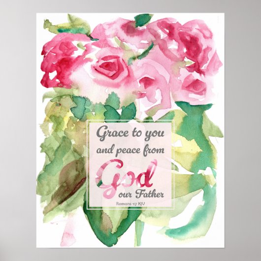 Roze rozen Schrift Romans Genade aan u Poster (Voorkant)