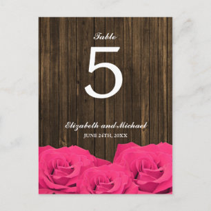 Roze Rozen Schuur Hout Trouwtafel Nummer Briefkaart