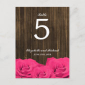 Roze Rozen Schuur Hout Trouwtafel Nummer Briefkaart (Voorkant)