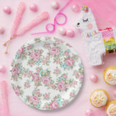 Roze Rozen Shabby  Chic Antiek Papieren Bordje (Feest)