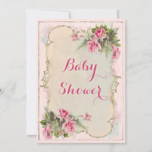 Roze  Rozen Shabby Chic Baby shower Kaart (Voorkant)