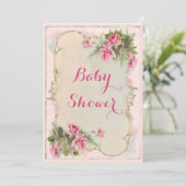 Roze  Rozen Shabby Chic Baby shower Kaart (Staand voorkant)