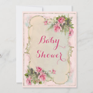 Roze Rozen Shabby Chic Baby shower Kaart