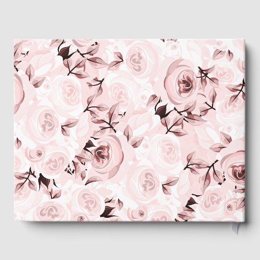 Roze Rozen Shabby Chic Glam Elegante Bloemen Huwel Gastenboek (Achterkant)