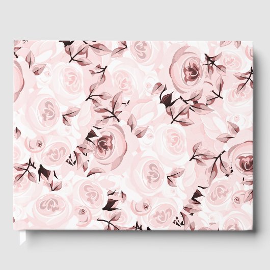 Roze Rozen Shabby Chic Glam Elegante Bloemen Huwel Gastenboek (Voorkant)