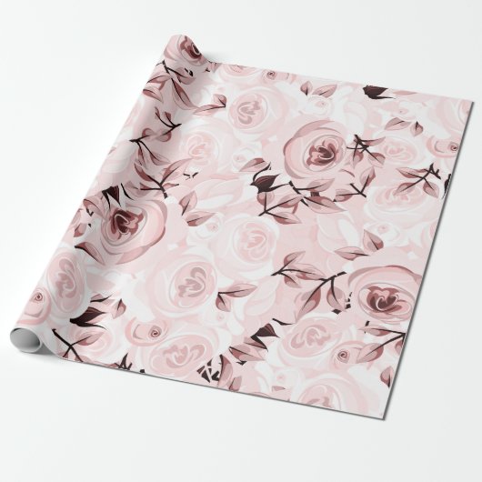 Roze Rozen Shabby Chic Glam Elegante Bloemenfeestj Cadeaupapier (Uitgerold)