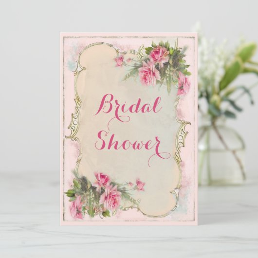 Roze  Rozen Shabby Chic Vrijgezellenfeest Kaart (Staand voorkant)