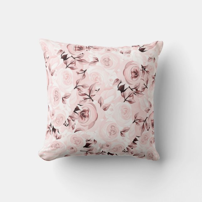 Roze Rozen Shabby Chique Glam Elegant Bloemen Deco Kussen (Voorkant)