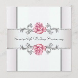 Roze rozen Silver 25th Wedding Jubileum Kaart