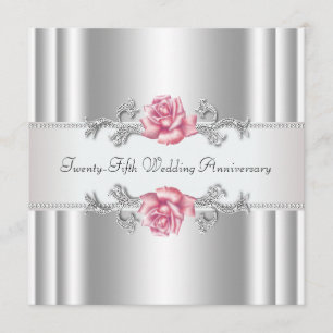 Roze rozen Silver 25th Wedding Jubileum Kaart