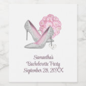 Roze rozen Silver Heels Glam Bachelorette Party Wijn Etiket (Enkel label)