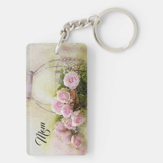 Roze rozen sleutelhanger (achterkant)