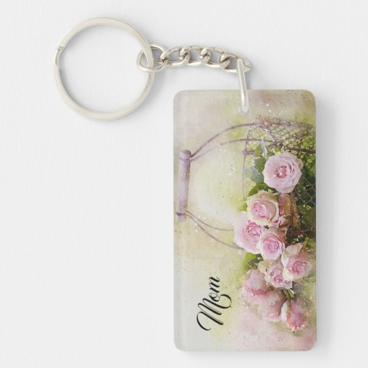 Roze rozen sleutelhanger (Voorkant)