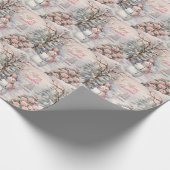 Roze Rozen, Sneeuwman Kerstdorp Cadeaupapier (Hoek)