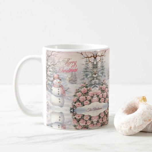  Roze Rozen, Sneeuwman Kerstdorp Koffiemok (Met donut)
