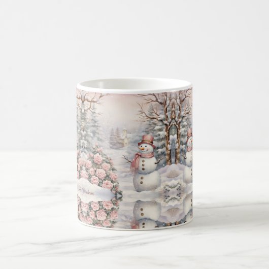  Roze Rozen, Sneeuwman Kerstdorp Koffiemok (Center)