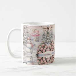  Roze Rozen, Sneeuwman Kerstdorp Koffiemok