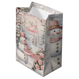 Roze Rozen, Sneeuwman Kerstdorp Medium Cadeauzakje