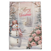 Roze Rozen, Sneeuwman Kerstdorp Medium Cadeauzakje (Achterkant)