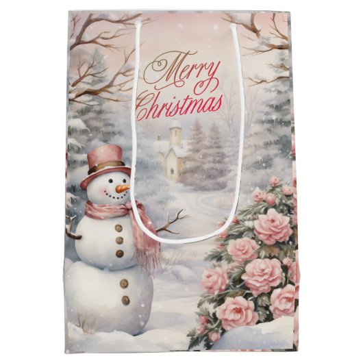  Roze Rozen, Sneeuwman Kerstdorp Medium Cadeauzakje (Achterkant)