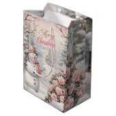  Roze Rozen, Sneeuwman Kerstdorp Medium Cadeauzakje (Achterkant Gekanteld)