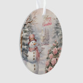  Roze Rozen, Sneeuwman Kerstdorp Ornament (voorkant)