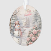  Roze Rozen, Sneeuwman Kerstdorp Ornament (voorkant)