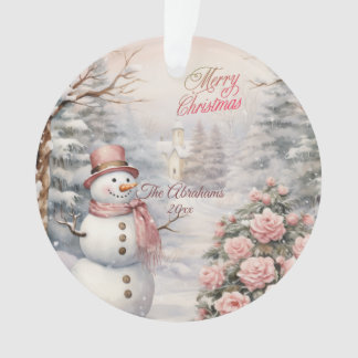  Roze Rozen, Sneeuwman Kerstdorp Ornament