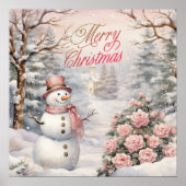  Roze Rozen, Sneeuwman Kerstdorp Poster (Voorkant)