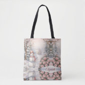  Roze Rozen, Sneeuwman Kerstdorp Tote Bag (Voorkant)