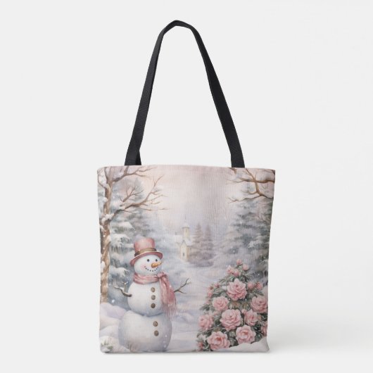  Roze Rozen, Sneeuwman Kerstdorp Tote Bag (Achterkant)