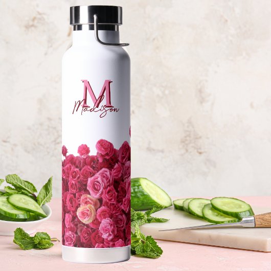 roze rozen, speciaal aangepast waterfles