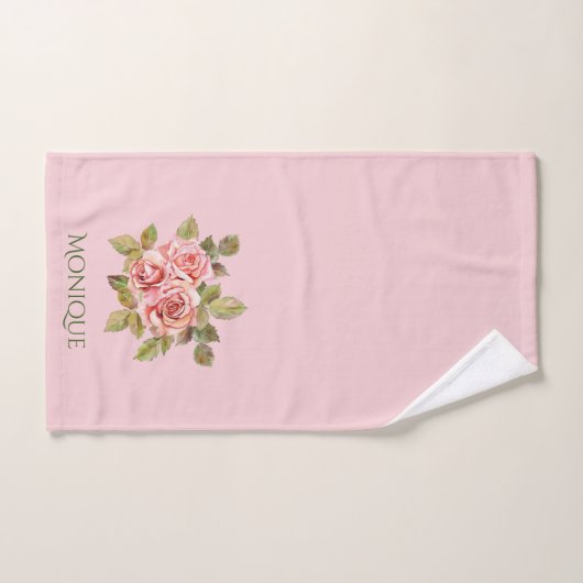   roze rozen, speciaal gepersonaliseerd bad handdoek (Handdoek)