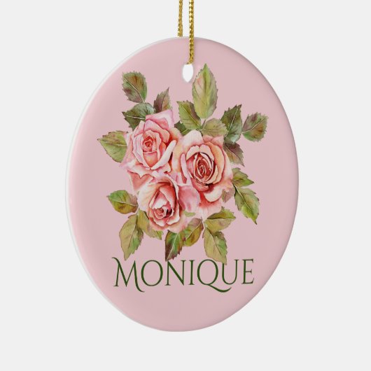   roze rozen, speciaal gepersonaliseerd keramisch ornament (Rechts)