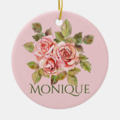 roze rozen, speciaal gepersonaliseerd keramisch ornament (Voorkant)