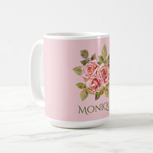   roze rozen, speciaal gepersonaliseerd koffiemok (Voorkant links)