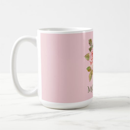   roze rozen, speciaal gepersonaliseerd koffiemok (Links)