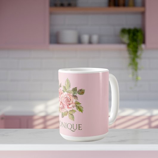   roze rozen, speciaal gepersonaliseerd koffiemok