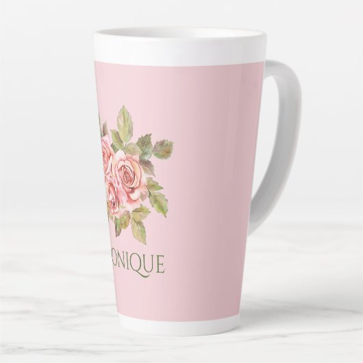 roze rozen, speciaal gepersonaliseerd latte mok (Rechterhoek)