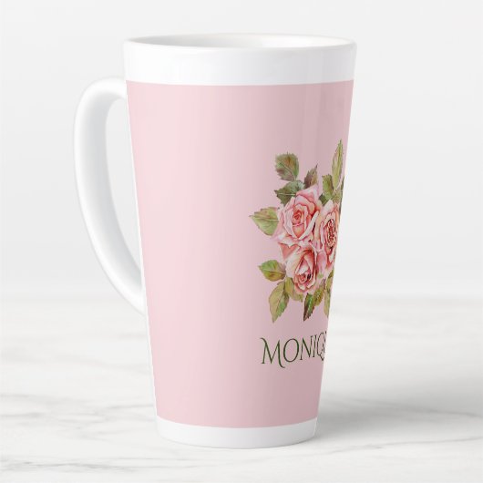 roze rozen, speciaal gepersonaliseerd latte mok (Linkerhoek)